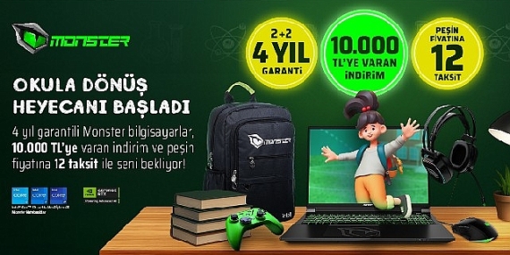 Monster’dan benzersiz okula dönüş kampanyası  Okula dönüş kampanyası başladı: 4 yıllık garanti ve 10 bin TL’ye varan indirim