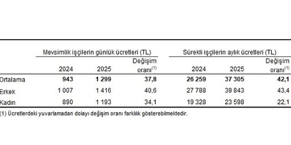 Tarımsal İşletme İşgücü Ücret Yapısı, 2025